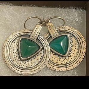 Silpada Silver Earrings with Green Triangle Stones